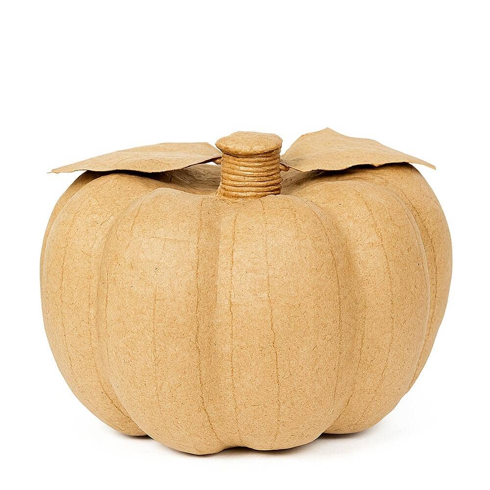 Paper Mache Fall Pumpkin with Leaves