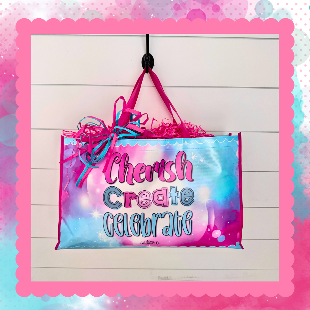 Tote Bag with Cherish. Create. Celebrate. Phrase (Reusable)