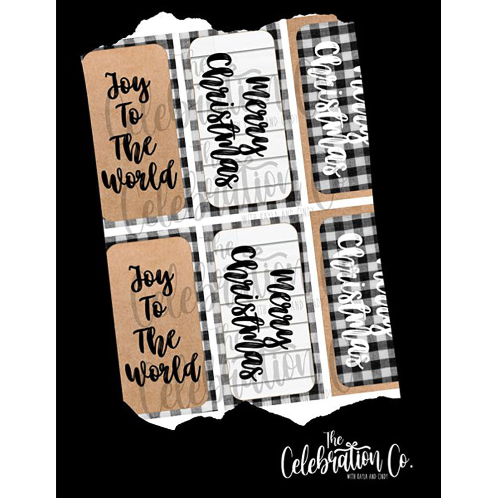 Printable Christmas Gift Tags - Black and White Gingham - The Celebration Co.