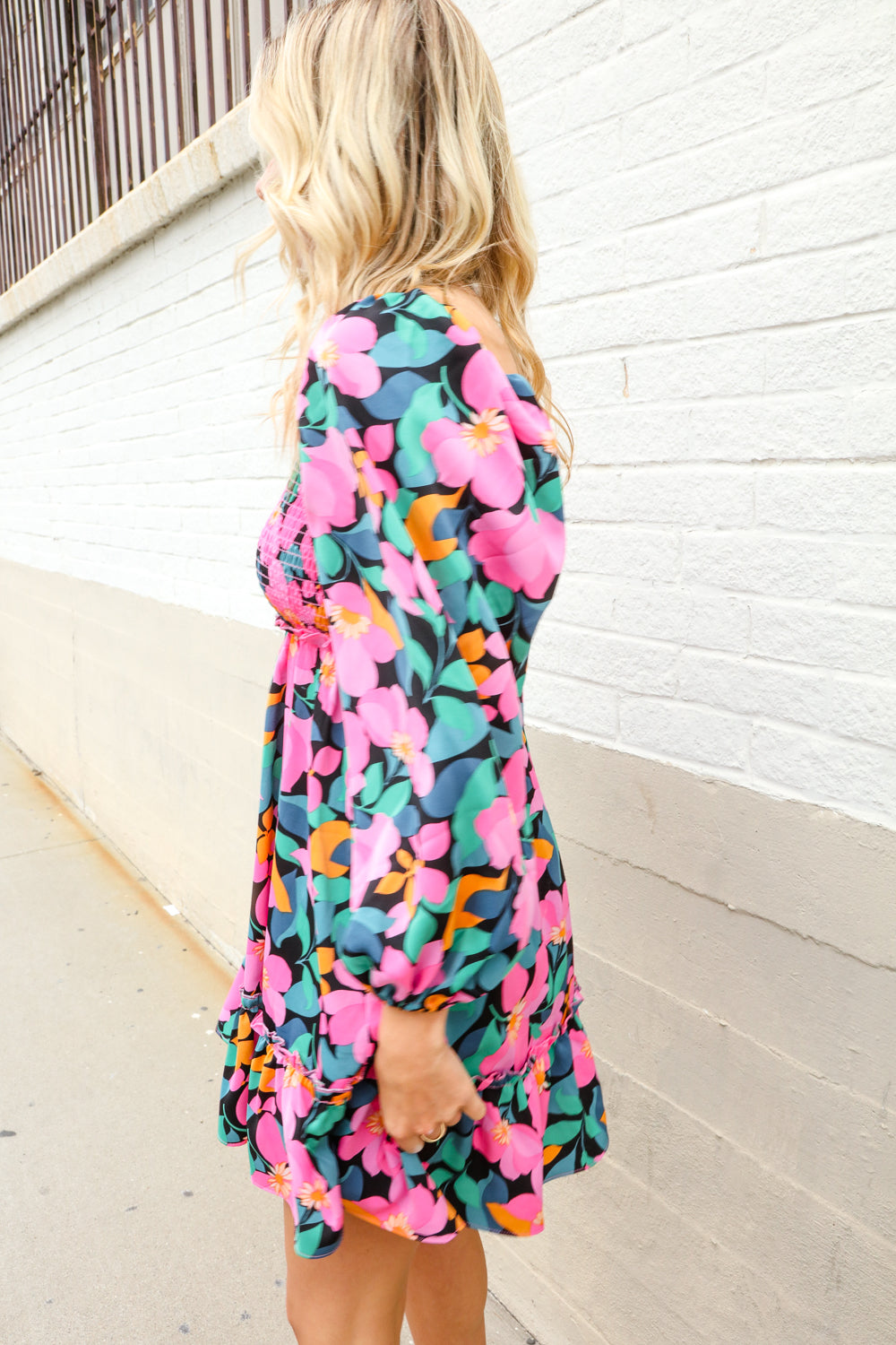 Beautiful You Floral Smocked Square Neck Ruffle Frill Dress