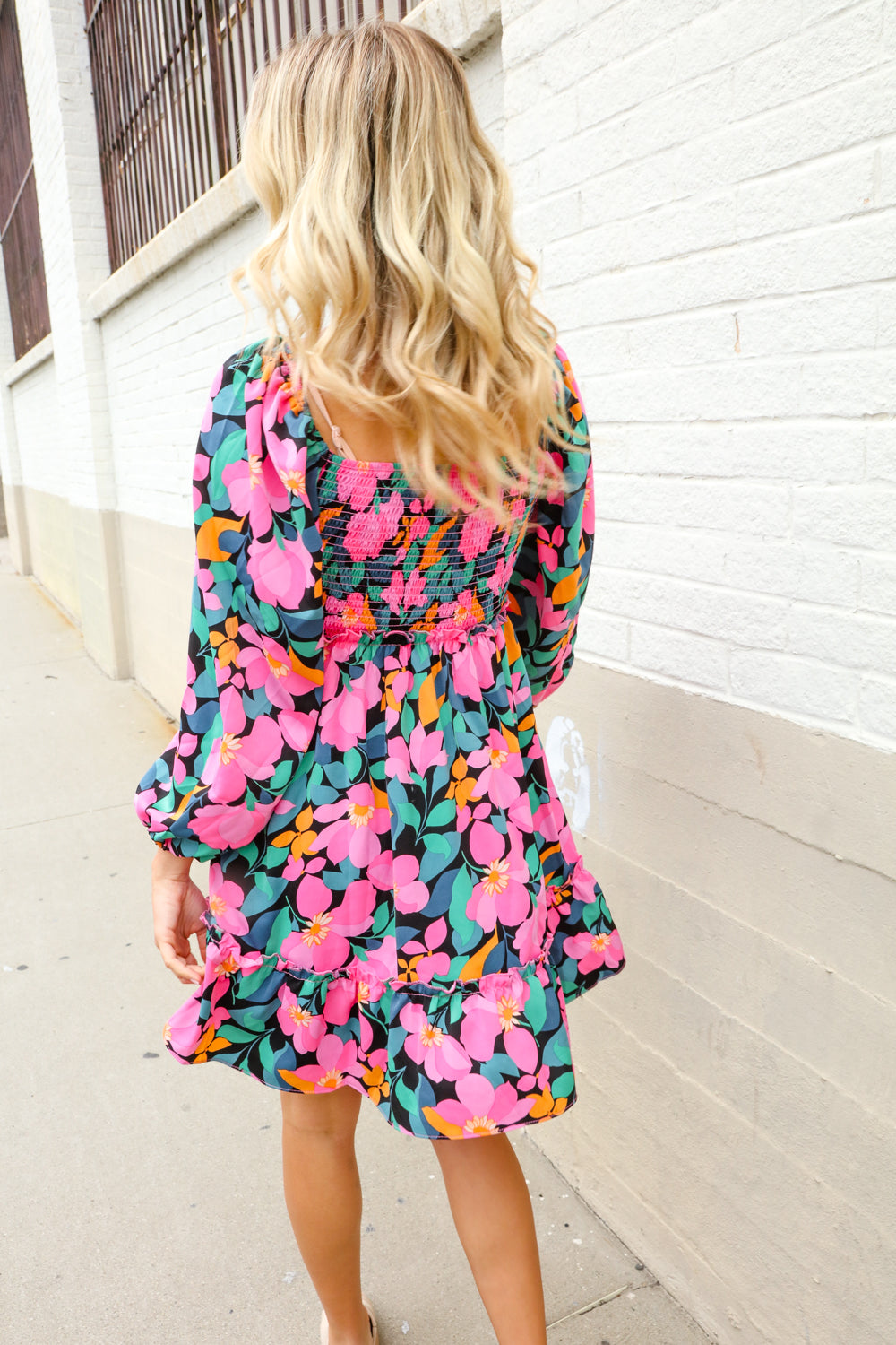 Beautiful You Floral Smocked Square Neck Ruffle Frill Dress