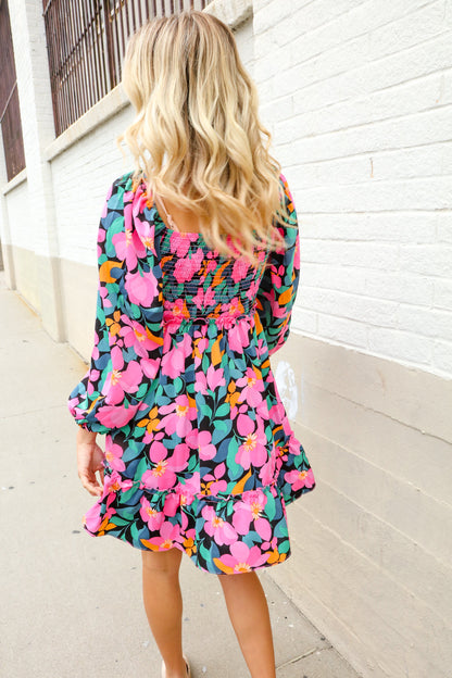 Beautiful You Floral Smocked Square Neck Ruffle Frill Dress