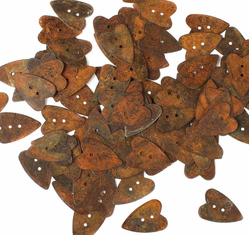 1" Rusty Tin Folk Heart Buttons-  Embellishments- The Celebration Co.
