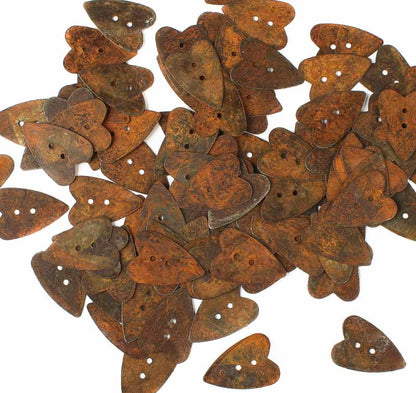 1" Rusty Tin Folk Heart Buttons-  Embellishments- The Celebration Co.