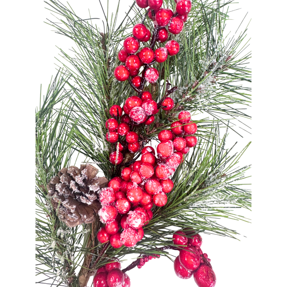 Artificial Pine & Red Berry Spray – 16"
