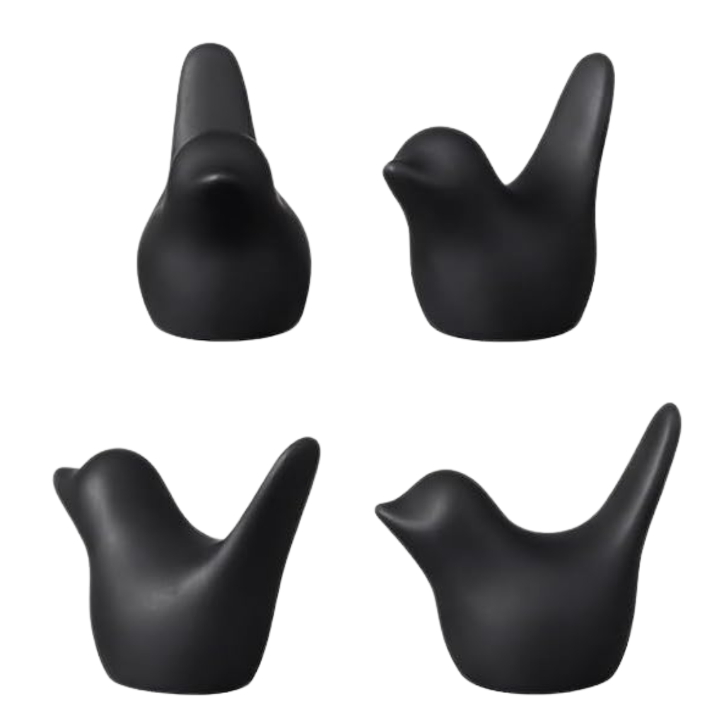 Mini Black Bird Figurines – Set of 4-  Embellishments- The Celebration Co.