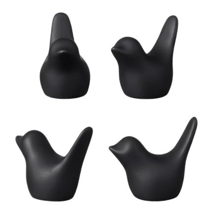Mini Black Bird Figurines – Set of 4-  Embellishments- The Celebration Co.