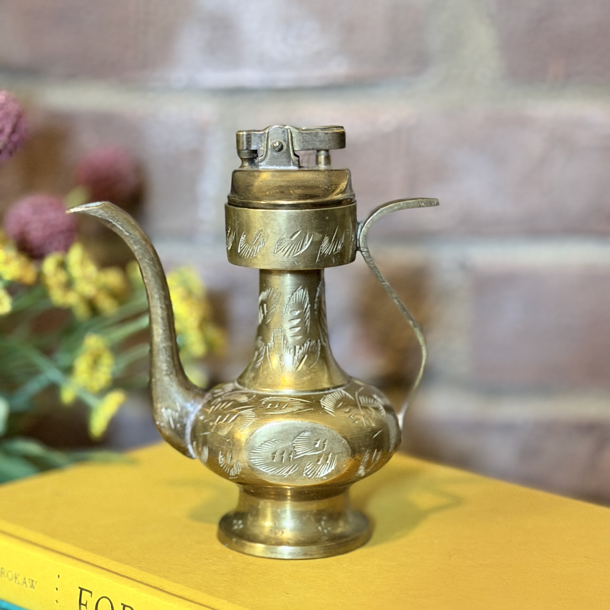 Vintage Sarna Brass India Teapot / Genie Tabletop Petrol Cigarette Lighter-  vintage- The Celebration Co.