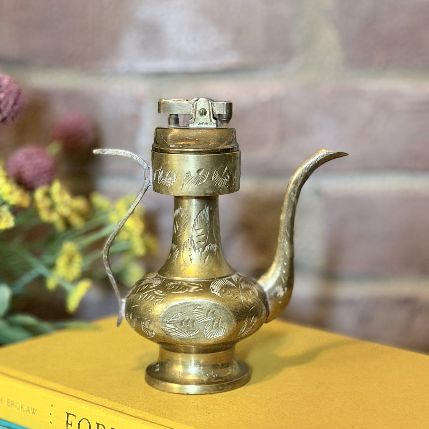 Vintage Sarna Brass India Teapot / Genie Tabletop Petrol Cigarette Lighter-  vintage- The Celebration Co.