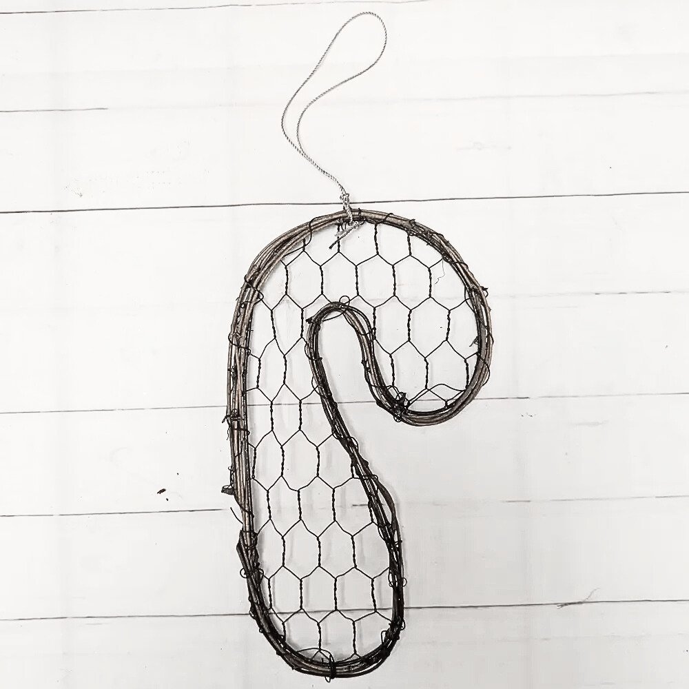 Rusty Chicken Wire Candy Cane-  Rust- The Celebration Co.