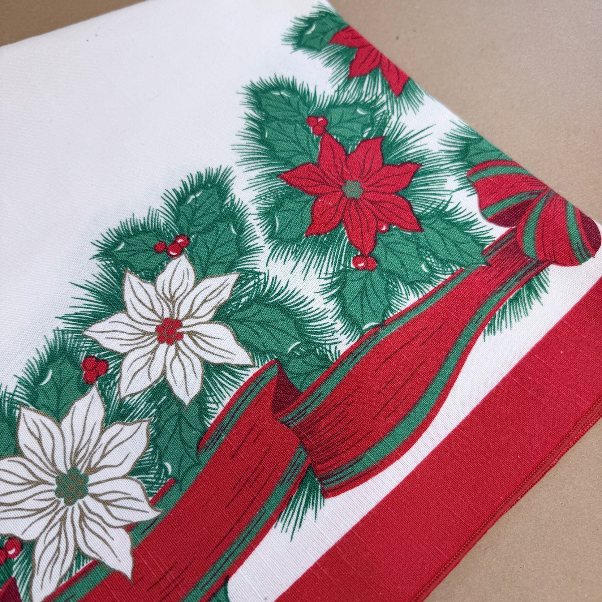 Vintage Poinsettia Tablecloth (52" x 52" Square)-  vintage- The Celebration Co.