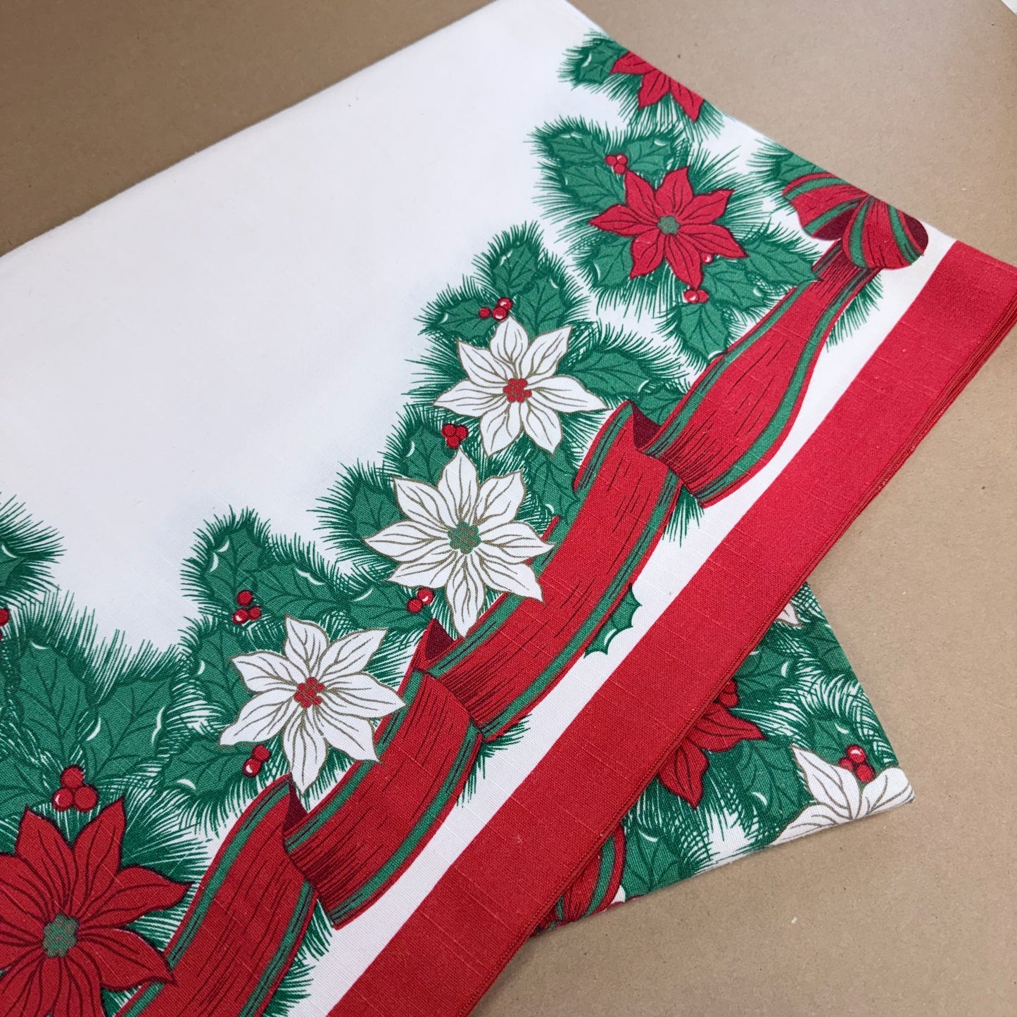 Vintage Poinsettia Tablecloth (52" x 52" Square)-  vintage- The Celebration Co.