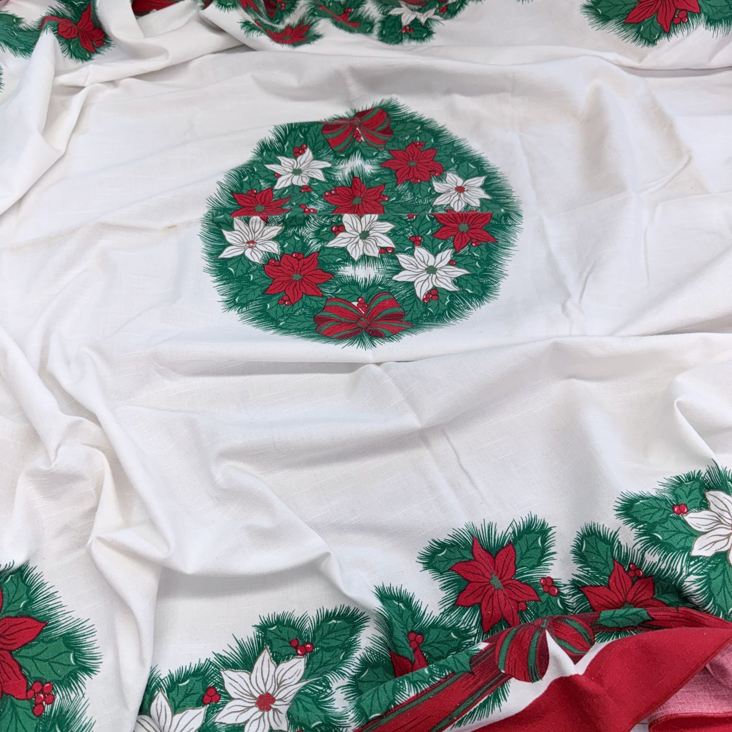 Vintage Poinsettia Tablecloth (52" x 52" Square)-  vintage- The Celebration Co.