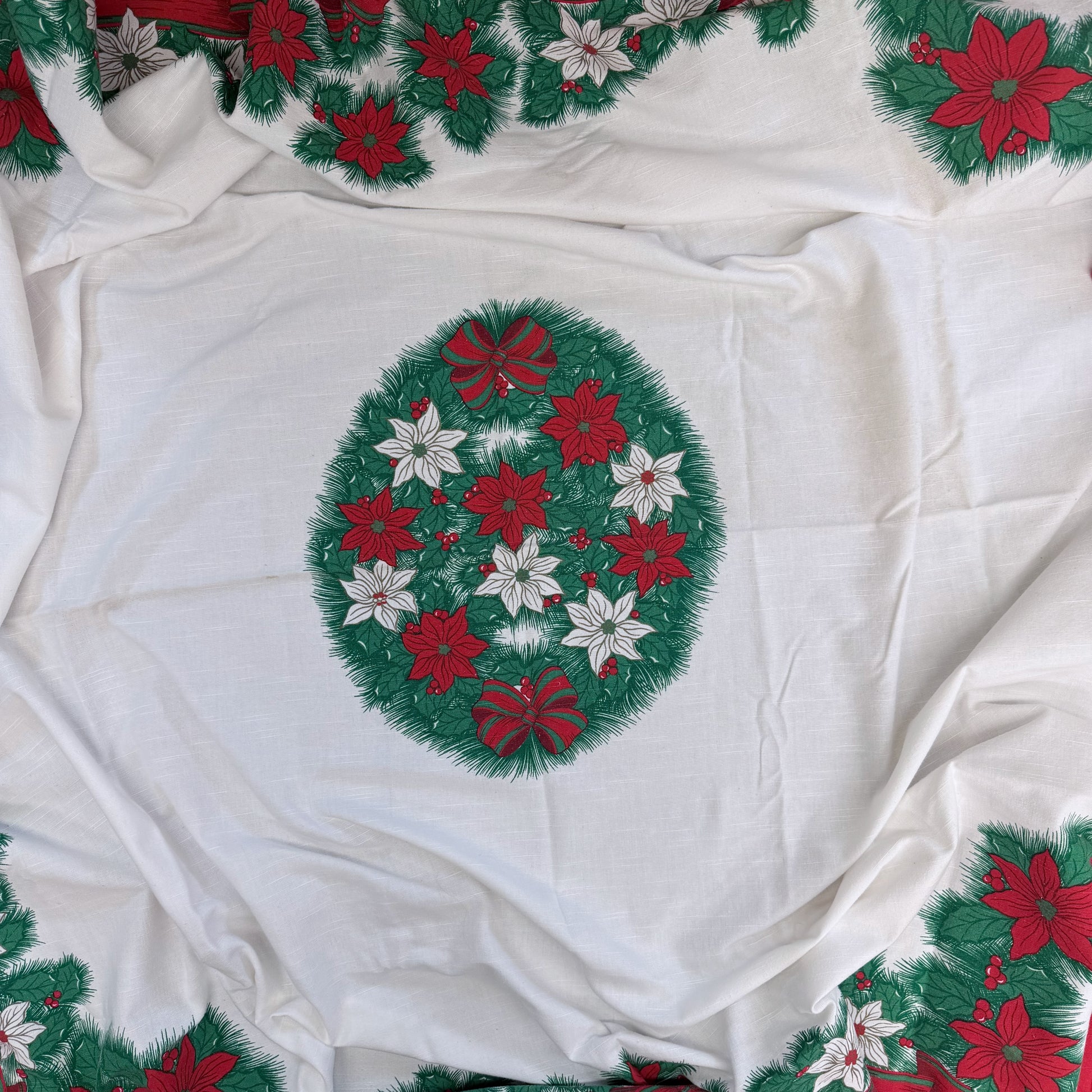 Vintage Poinsettia Tablecloth (52" x 52" Square)-  vintage- The Celebration Co.