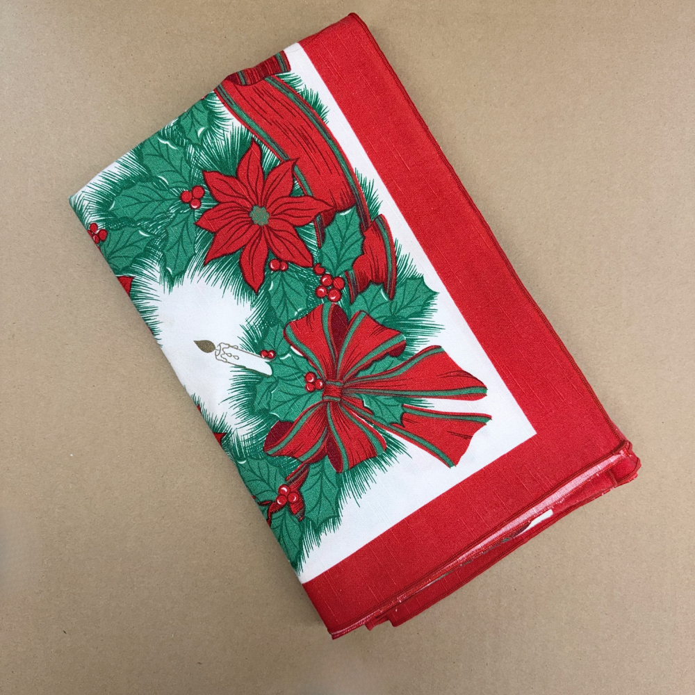 Vintage Poinsettia Tablecloth (52" x 52" Square)-  vintage- The Celebration Co.