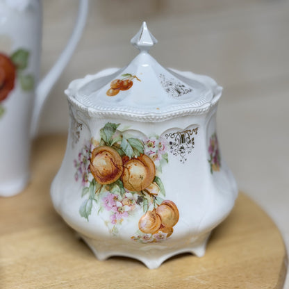 Vintage Carl Schumann Bavaria-Inspired Porcelain Set with Fruit Motif Pitcher, Cups, Covered Canister & Plate-  vintage- The Celebration Co.