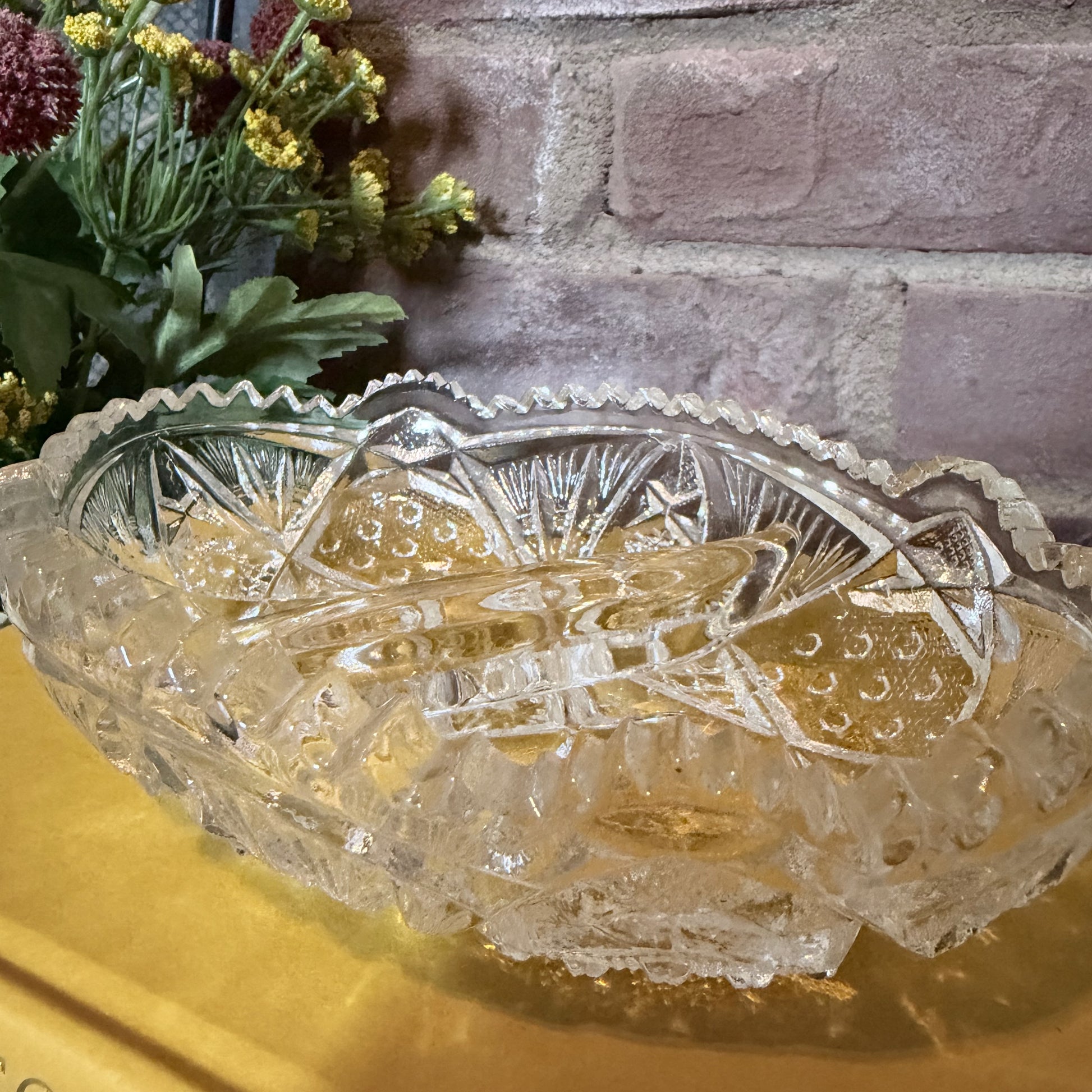 Vintage Clear Pressed Glass Divided Relish Dish with Sawtooth Edge-  vintage- The Celebration Co.