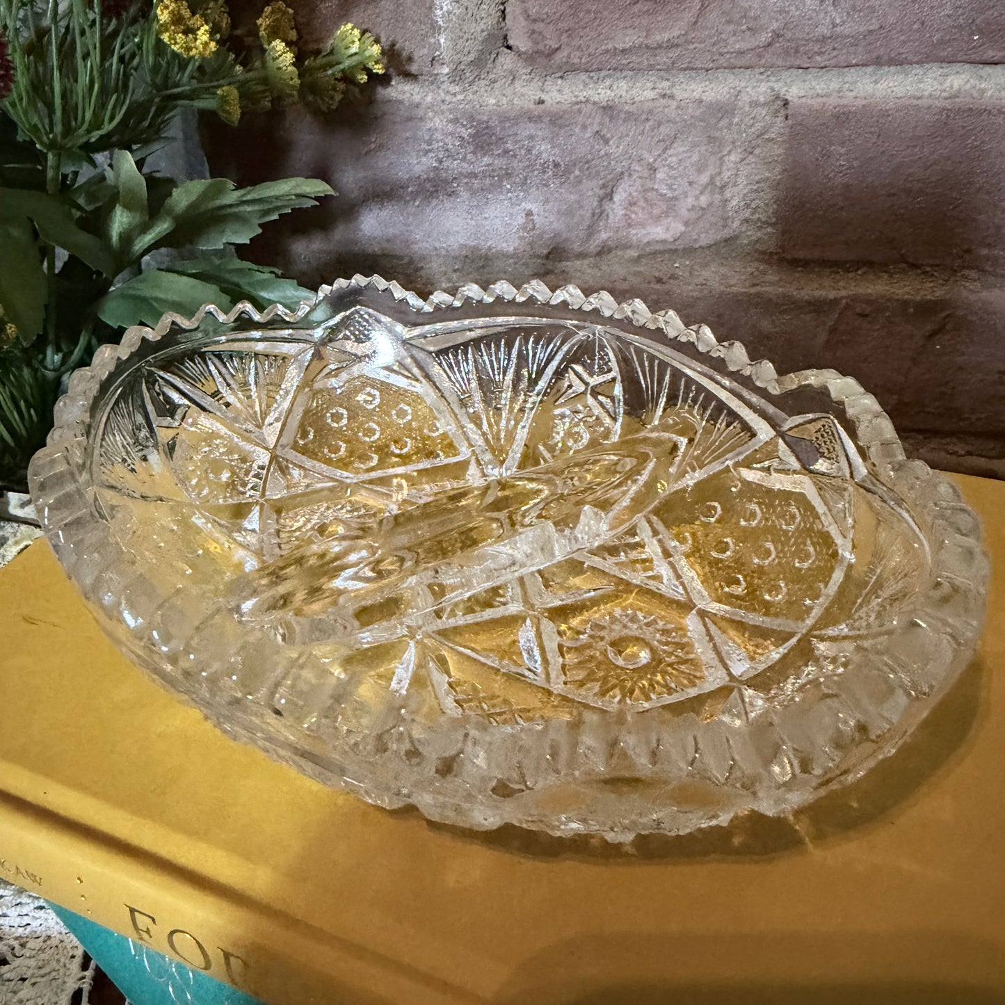 Vintage Clear Pressed Glass Divided Relish Dish with Sawtooth Edge-  vintage- The Celebration Co.