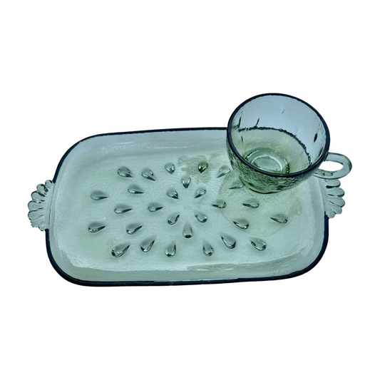 Vintage Green Glass Tray & Cup Snack Set-  vintage- The Celebration Co.