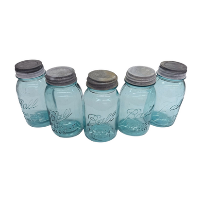 Vintage Blue Ball Jar (Quart) with Zinc Lid-  Decor- The Celebration Co.
