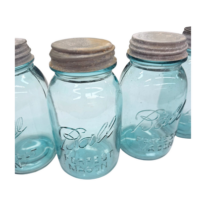Vintage Blue Ball Jar (Quart) with Zinc Lid-  Decor- The Celebration Co.