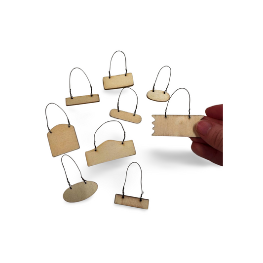 Unfinished Wood Mini Signs w/ Wire Hanger
