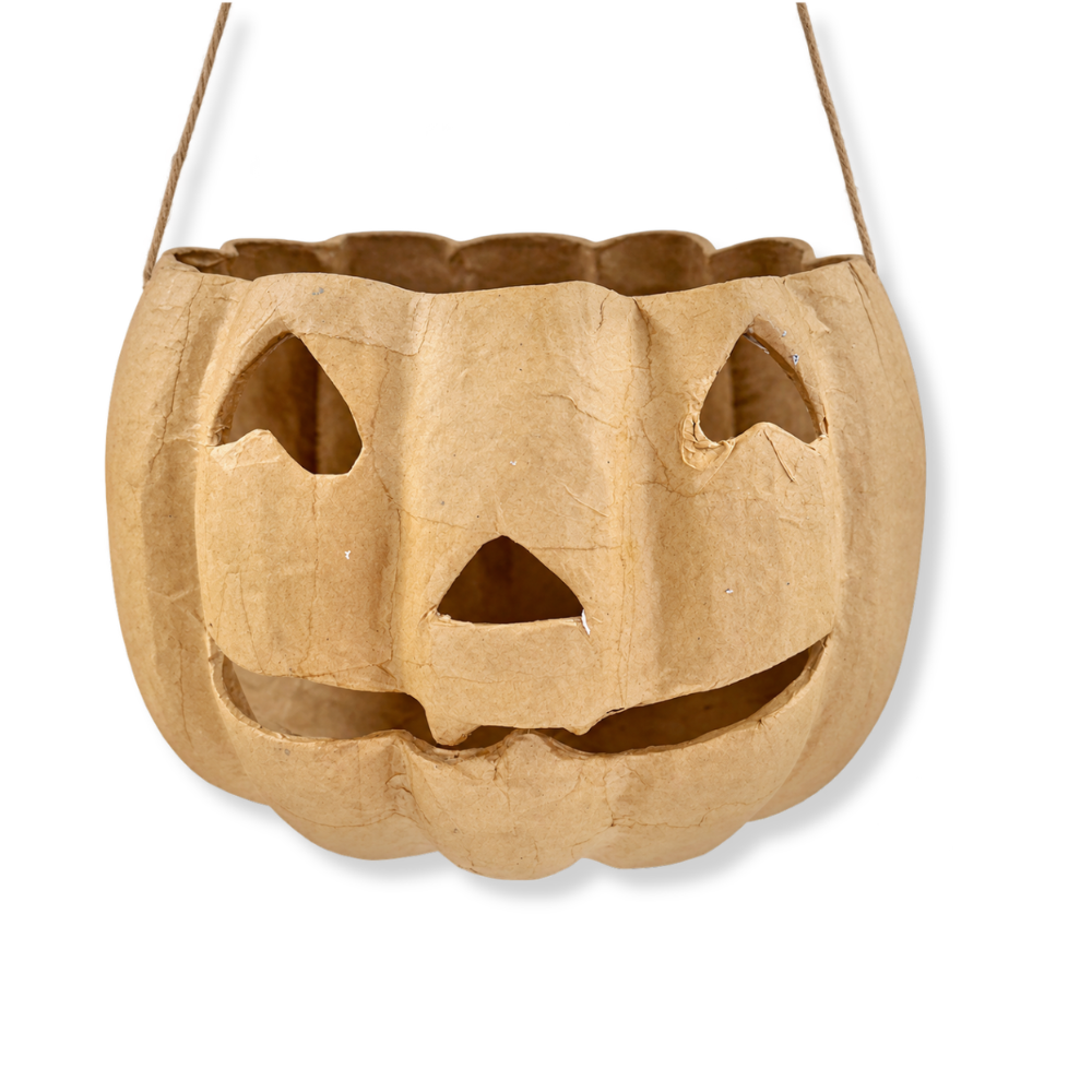 Paper Mache Hanging Jack-O’-Lantern Pumpkin Basket