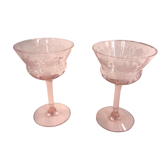 Pink Acid Etched Sherbet Glasses (Set of 2)-  vintage- The Celebration Co.