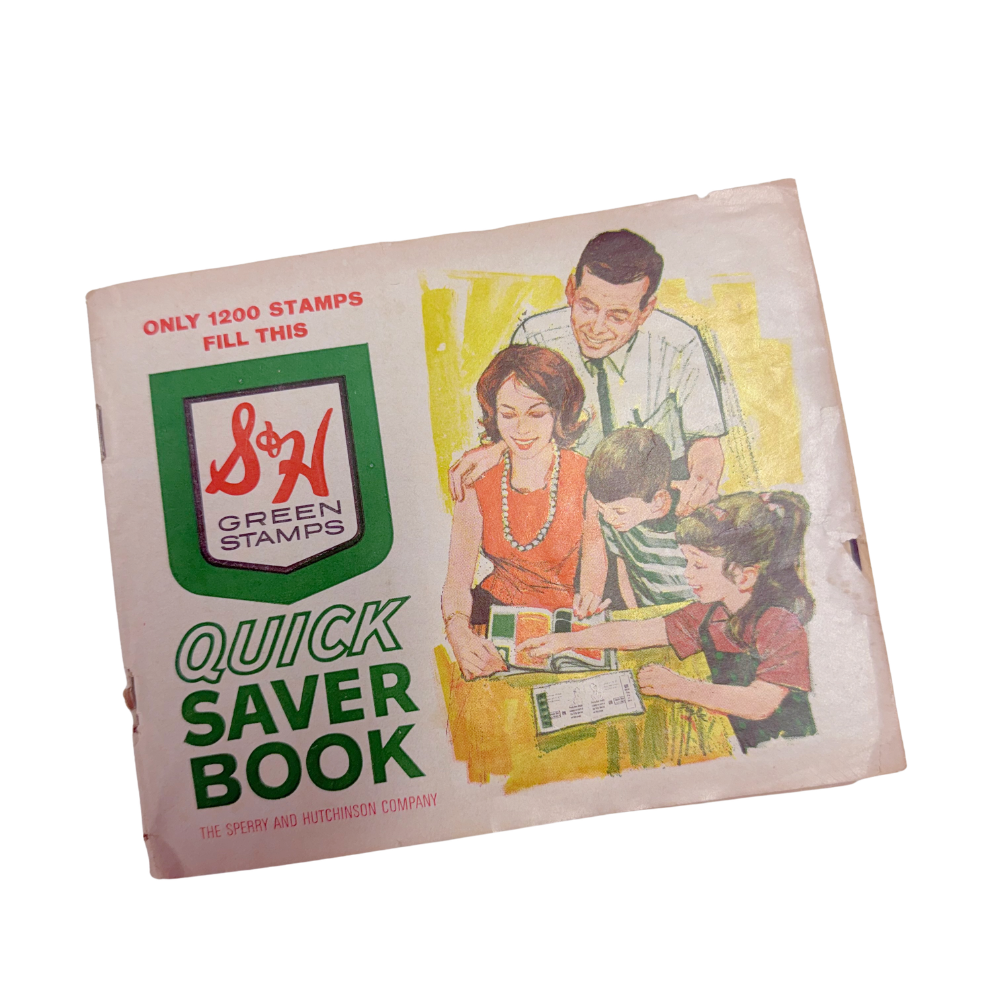 Vintage S&H Green Stamps Quick Saver Book with Filled Stamp Pages-  Crafting Paper- The Celebration Co.