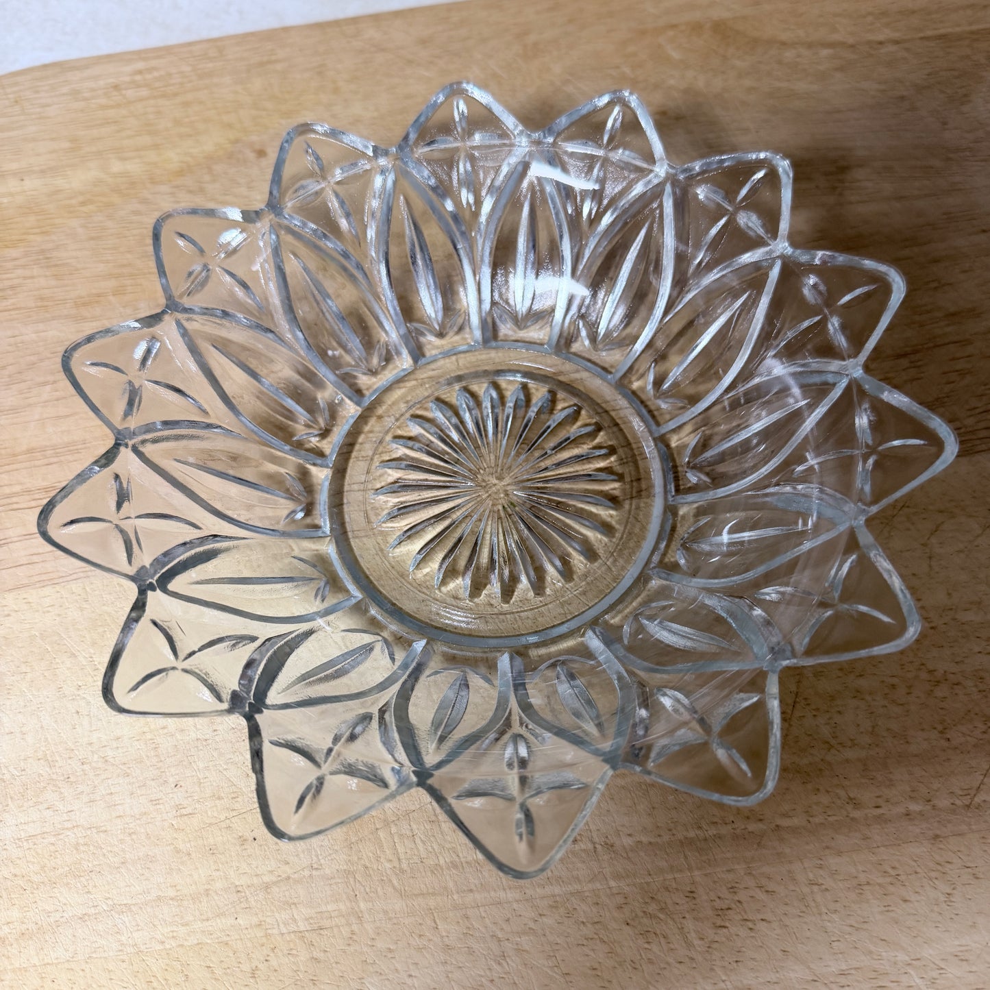 Vintage Federal Glass Co. Clear Glass Dish – Petal Flower & Cross Pattern – Scalloped Serving Bowl-  vintage- The Celebration Co.