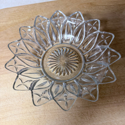 Vintage Federal Glass Co. Clear Glass Dish – Petal Flower & Cross Pattern – Scalloped Serving Bowl-  vintage- The Celebration Co.