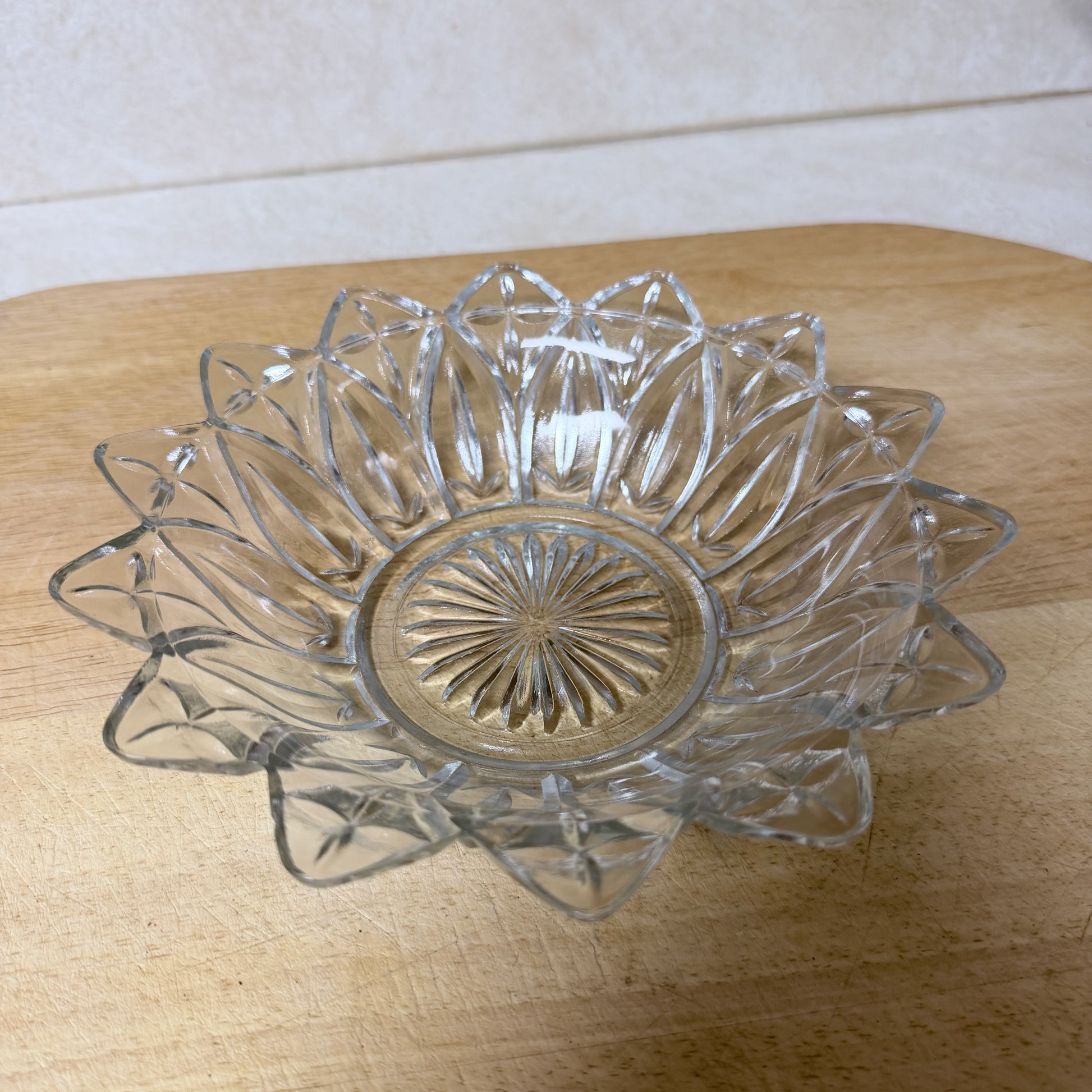 Vintage Federal Glass Co. Clear Glass Dish – Petal Flower & Cross Pattern – Scalloped Serving Bowl-  vintage- The Celebration Co.
