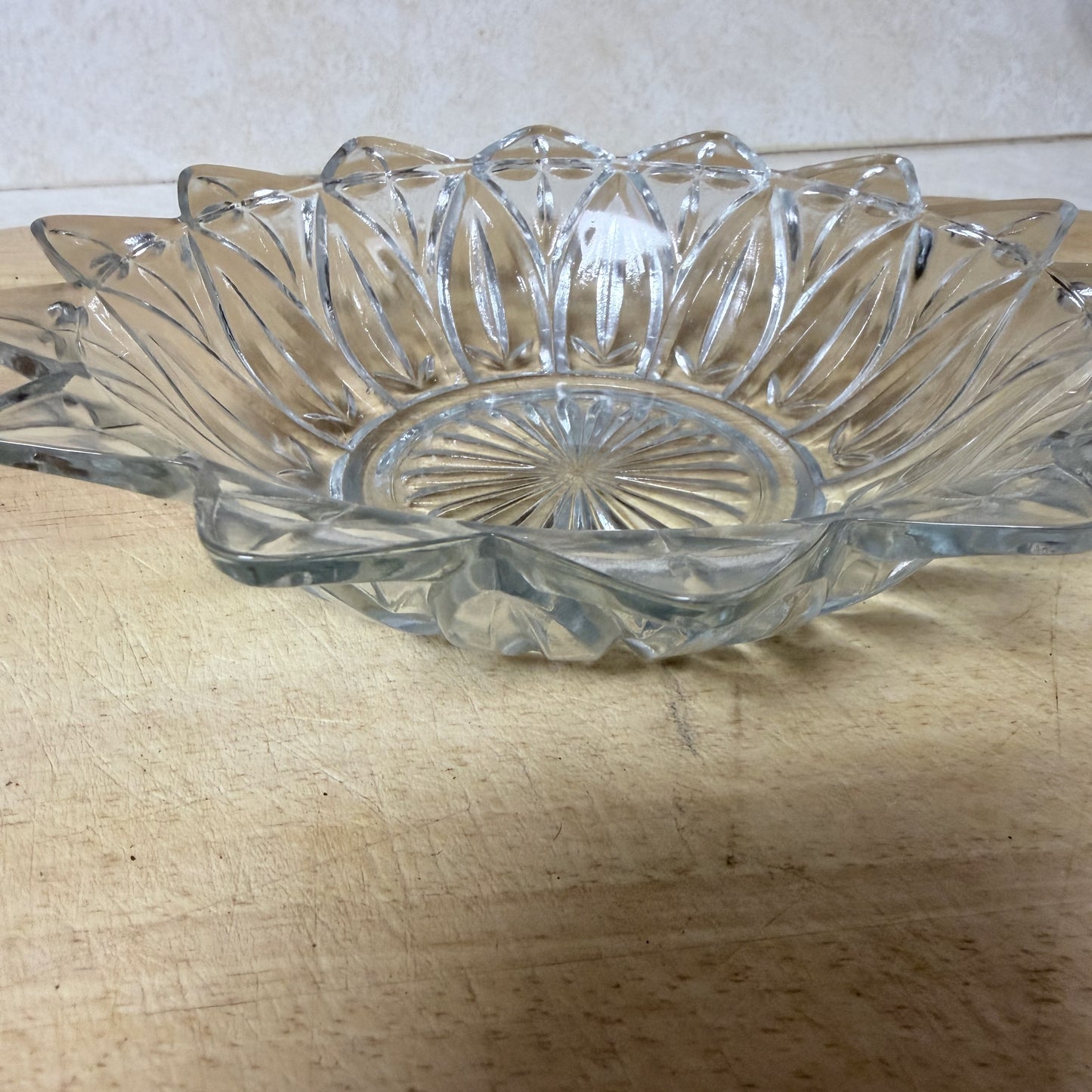Vintage Federal Glass Co. Clear Glass Dish – Petal Flower & Cross Pattern – Scalloped Serving Bowl-  vintage- The Celebration Co.