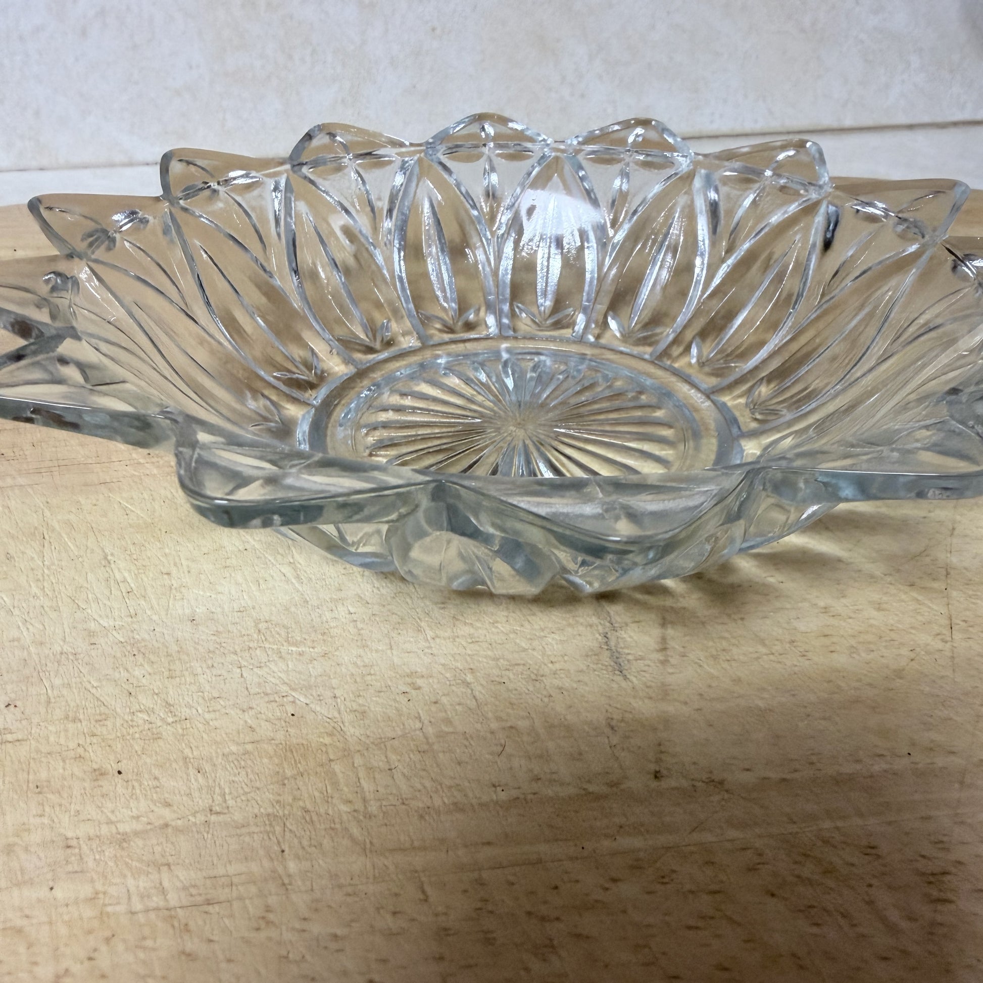 Vintage Federal Glass Co. Clear Glass Dish – Petal Flower & Cross Pattern – Scalloped Serving Bowl-  vintage- The Celebration Co.