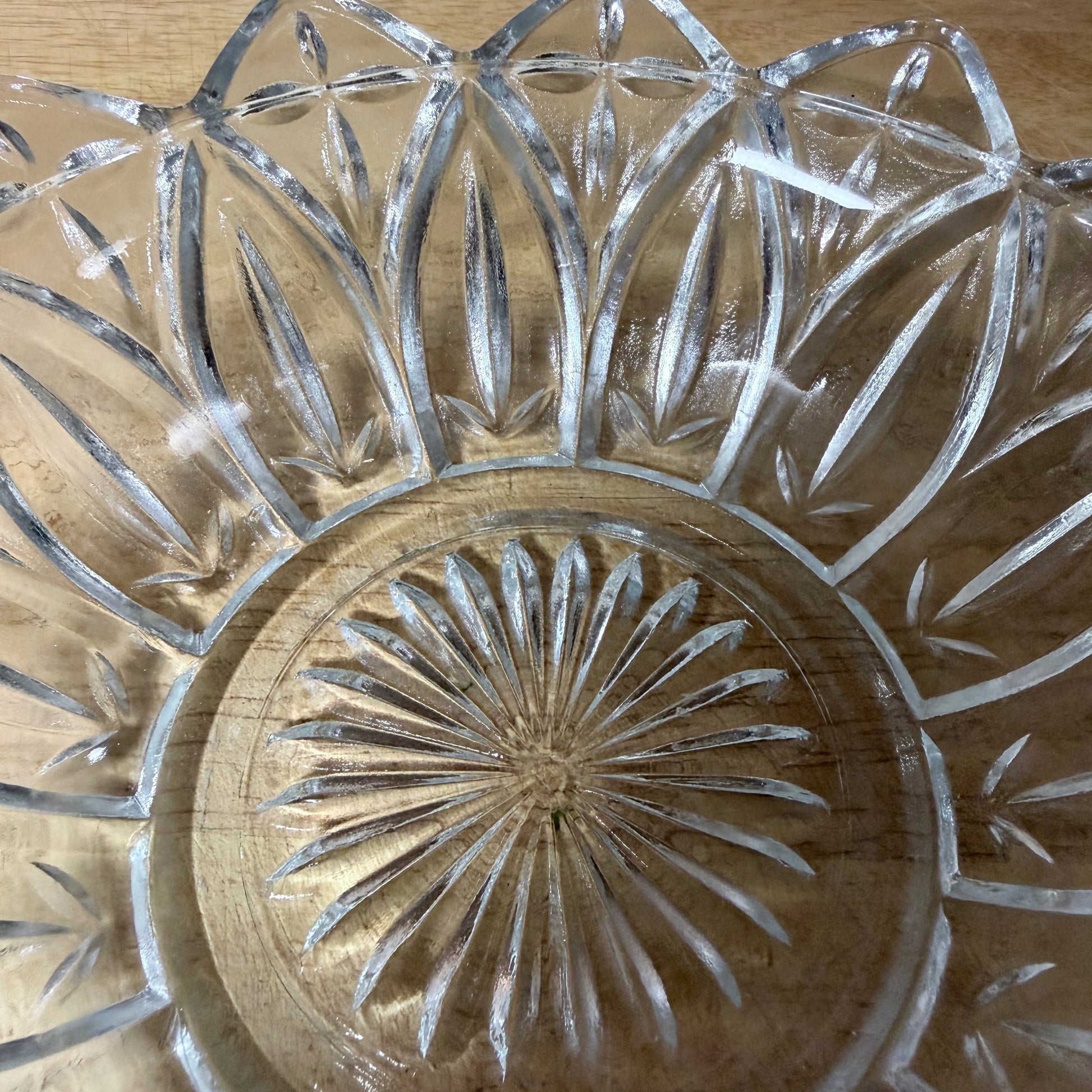 Vintage Federal Glass Co. Clear Glass Dish – Petal Flower & Cross Pattern – Scalloped Serving Bowl-  vintage- The Celebration Co.
