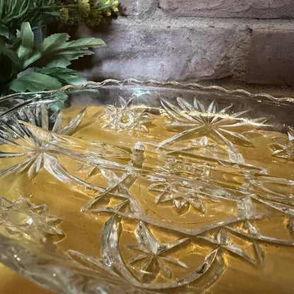 Vintage Clear Pressed Glass Divided Relish Dish in Star of David Pattern-  vintage- The Celebration Co.