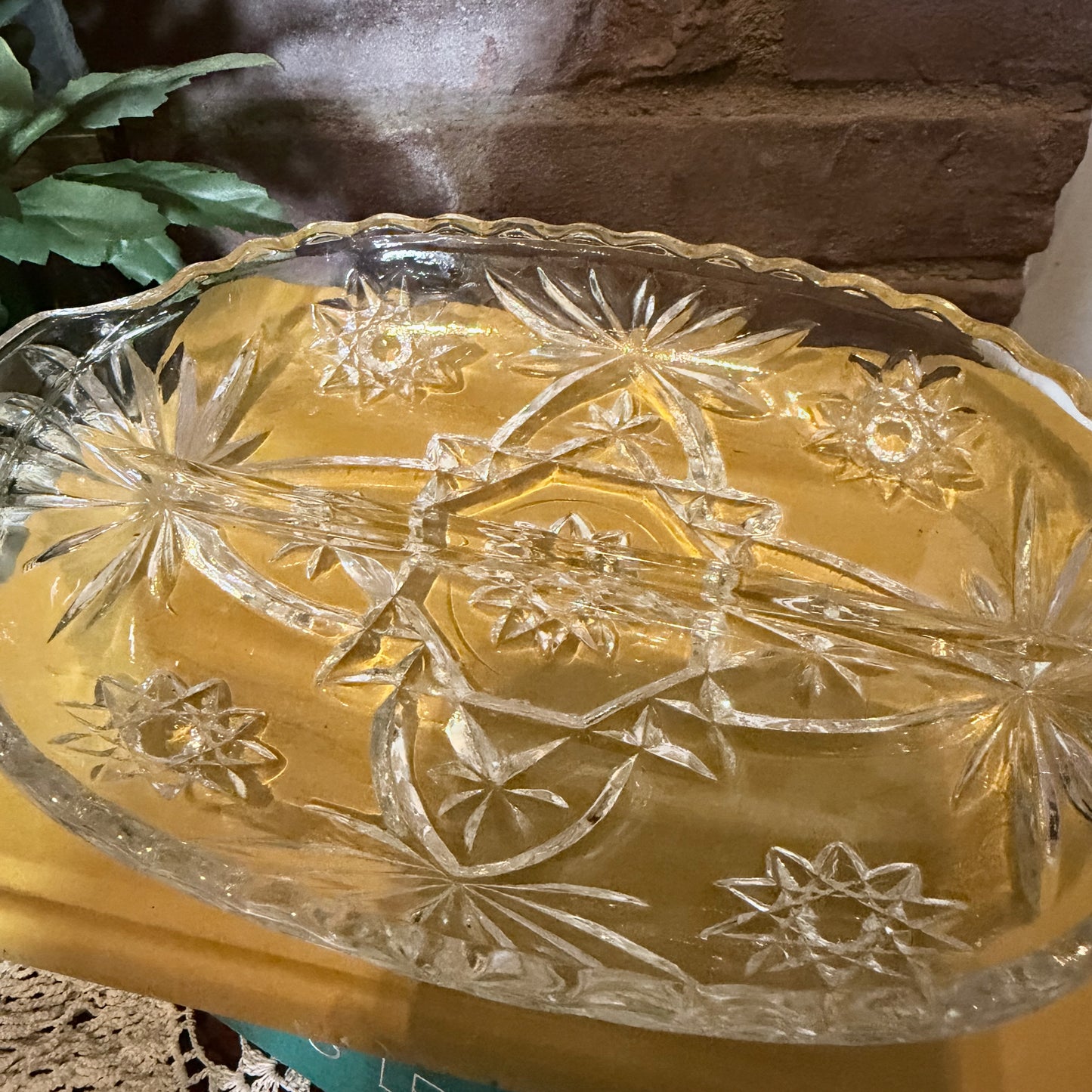 Vintage Clear Pressed Glass Divided Relish Dish in Star of David Pattern-  vintage- The Celebration Co.