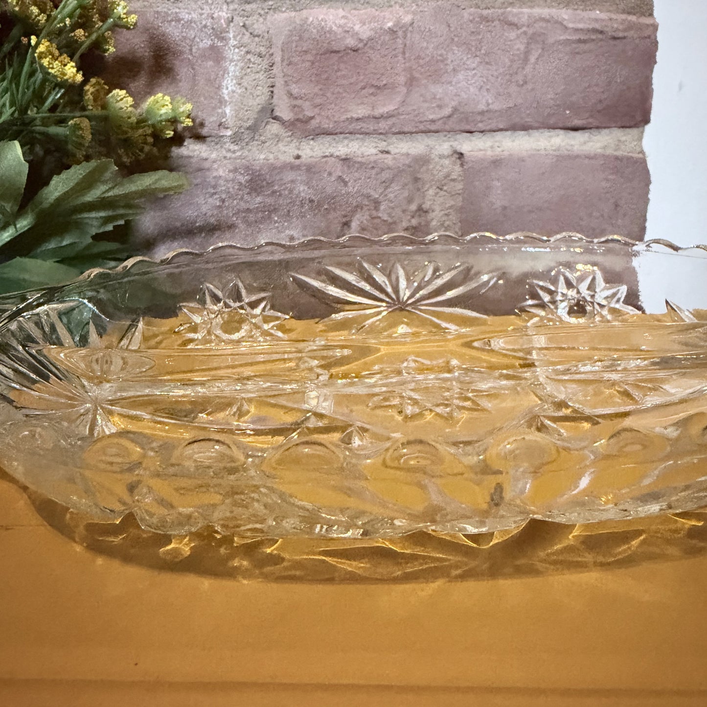 Vintage Clear Pressed Glass Divided Relish Dish in Star of David Pattern-  vintage- The Celebration Co.