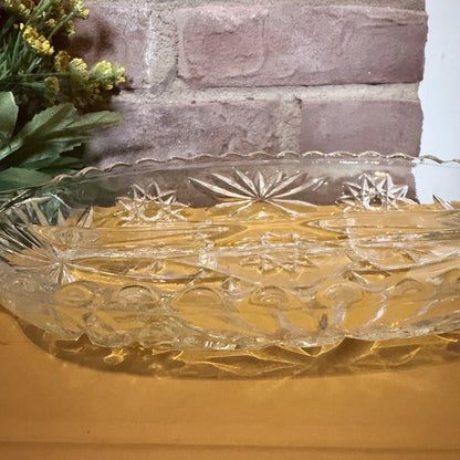 Vintage Clear Pressed Glass Divided Relish Dish in Star of David Pattern-  vintage- The Celebration Co.