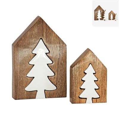 Set of 2 Wood Puzzle House and Tree Blocks