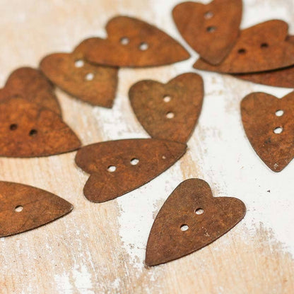 1" Rusty Tin Folk Heart Buttons-  Embellishments- The Celebration Co.